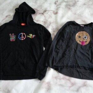 New & EUC Butter & Me.n.u girls youth XL sweatshirt & New large sequined top
